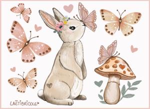 Transfert lapin debout et papillons