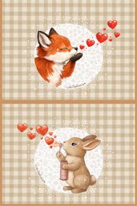 Coupon MINI pochette renard et lapin bulles de coeurs