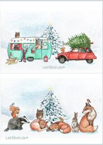 Coupon pochette x2 animaux, 2CV et caravane de Noël