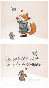 Coupon pochette renard et oiseaux avec citation "Petits riens"