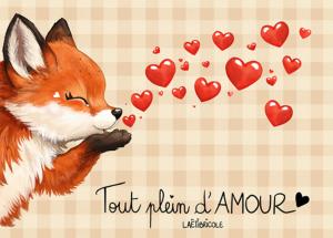 Carte renard coeurs fond vichy