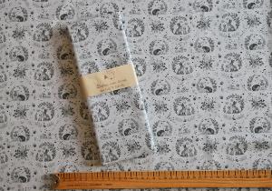 Coupon tissu type toile de jouy bleuté petit format