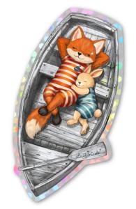 Sticker barque renard et lapin paillettes