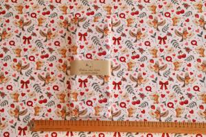 Coupon tissu souris et rouge gorge fond blanc