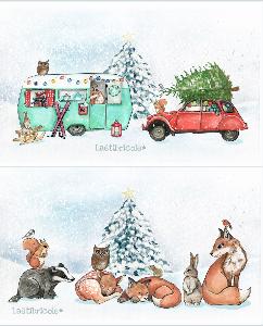 Coupons pochette x2 animaux, 2CV et caravane de Noël