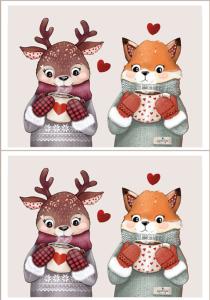 Coupon MINI pochette renard et cerf avec mugs x 2