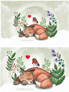 Coupon MINI pochette renard sous bois et rouge gorge x 2