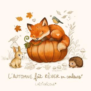 Le renard sur sa citrouille carte carrée