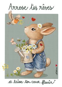 Carte canson lapin et son arrosoir