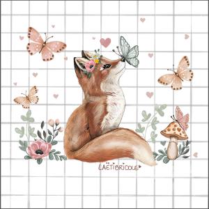 Coussin renard bambou fond carreaux