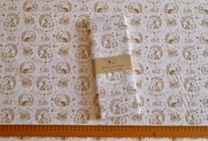 Tissu type toile de jouy blanc et sienne PETIT format