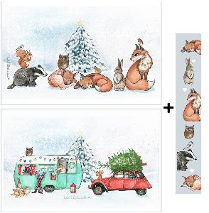 Lot de 2 rabats de Noël : la 2CV, la caravane et les animaux !
