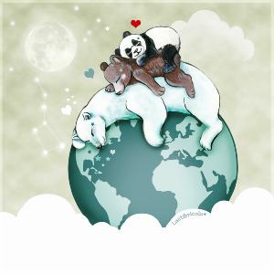 Coupon panda et ours sur la planète