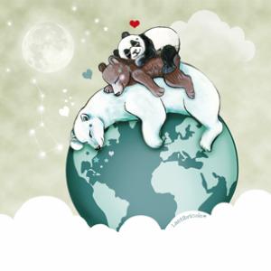 Le panda et l'ours sur la planète carte carrée