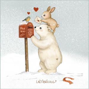 Coupon coussin ours et lapin postent la lettre au Père Noël